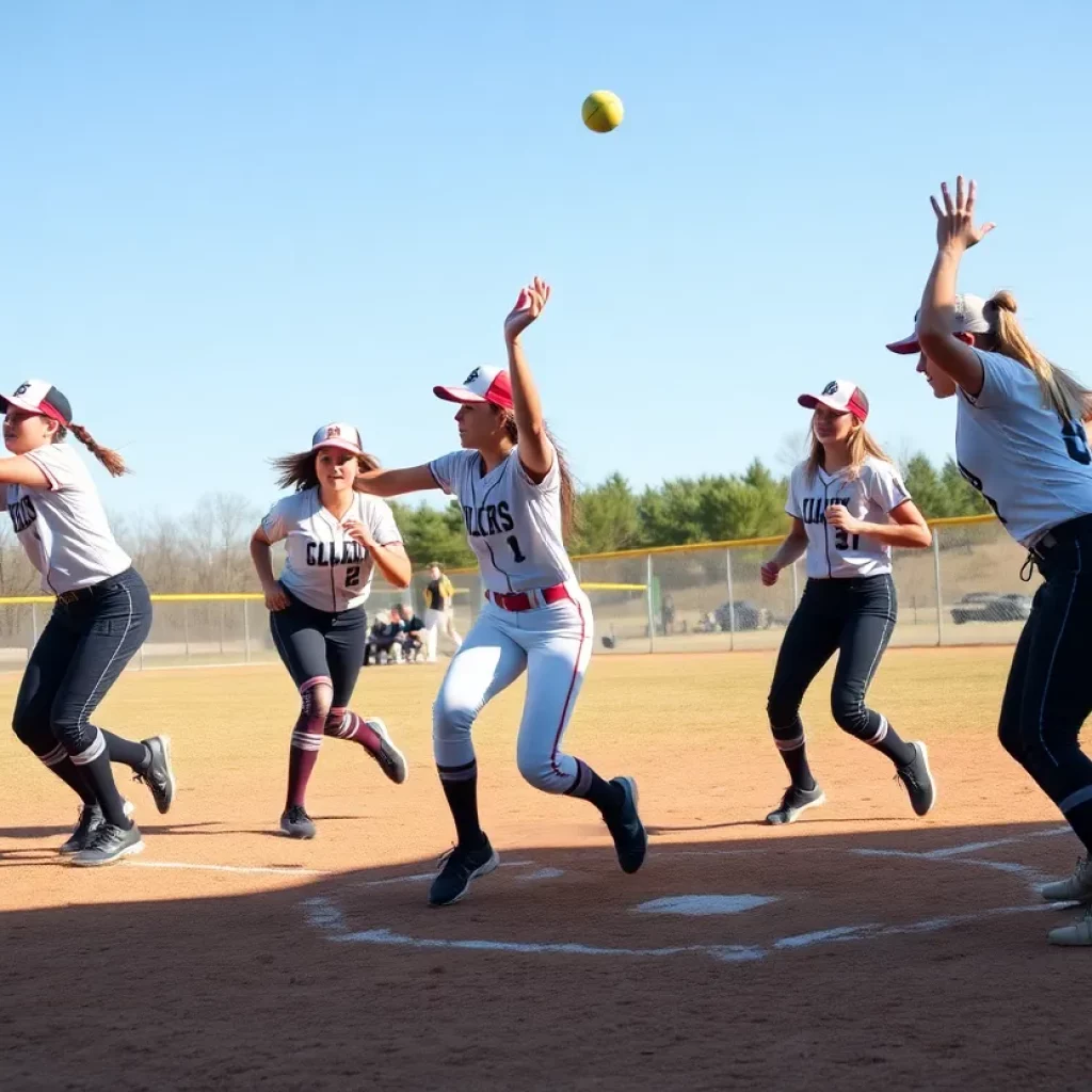 High school softball players in action during a game