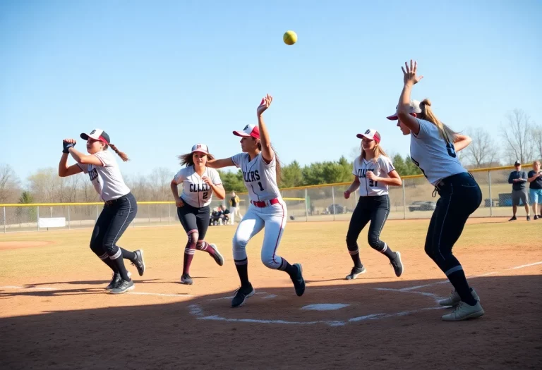 High school softball players in action during a game