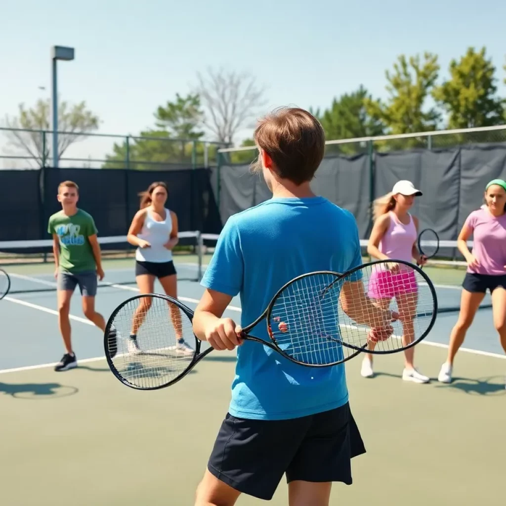 Randall High School tennis team practicing on the court