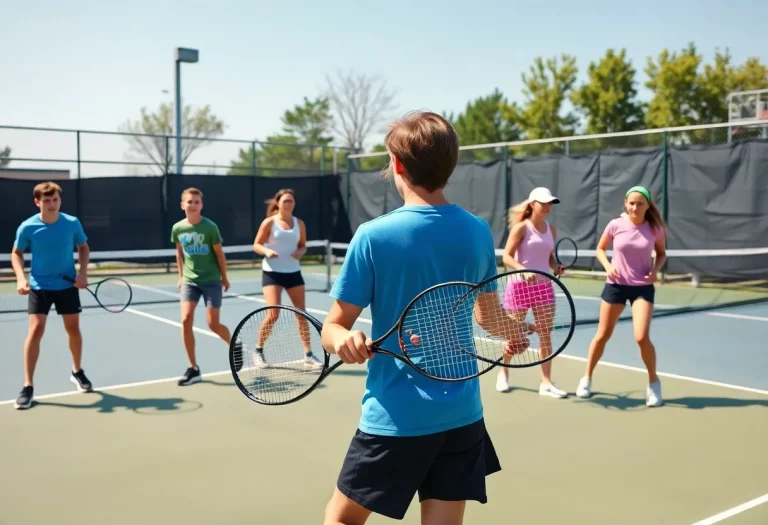 Randall High School tennis team practicing on the court