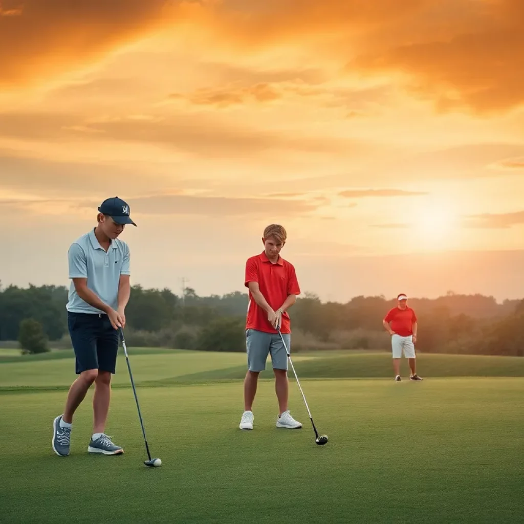 Boys golf team practicing on a lush green course