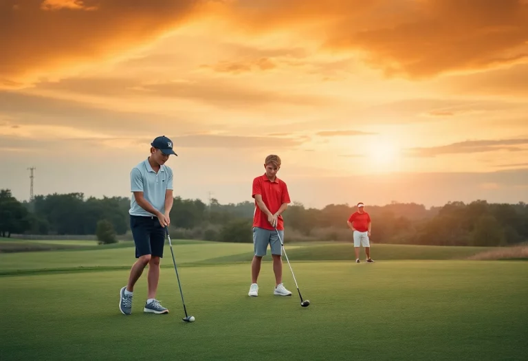 Boys golf team practicing on a lush green course