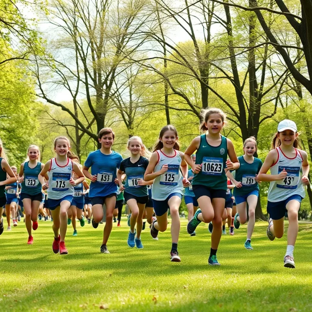 Young athletes training in a cross country practice session