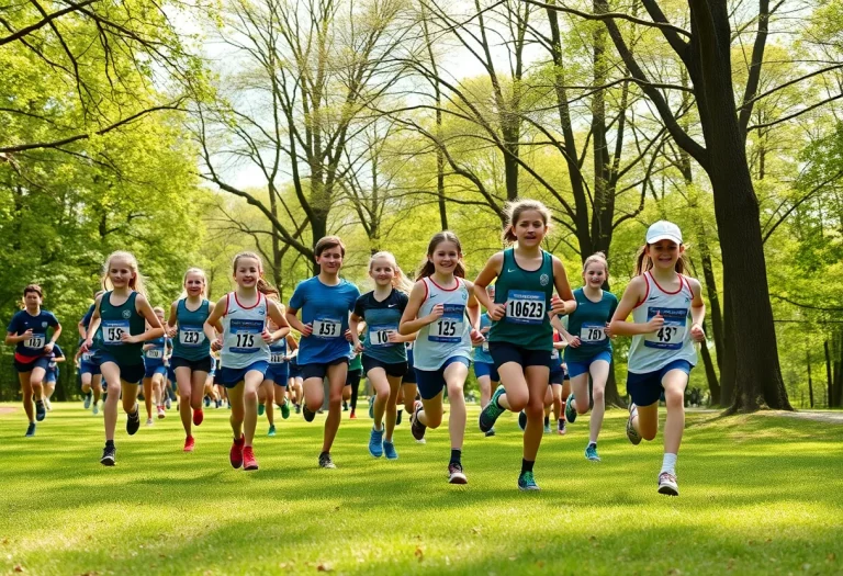 Young athletes training in a cross country practice session