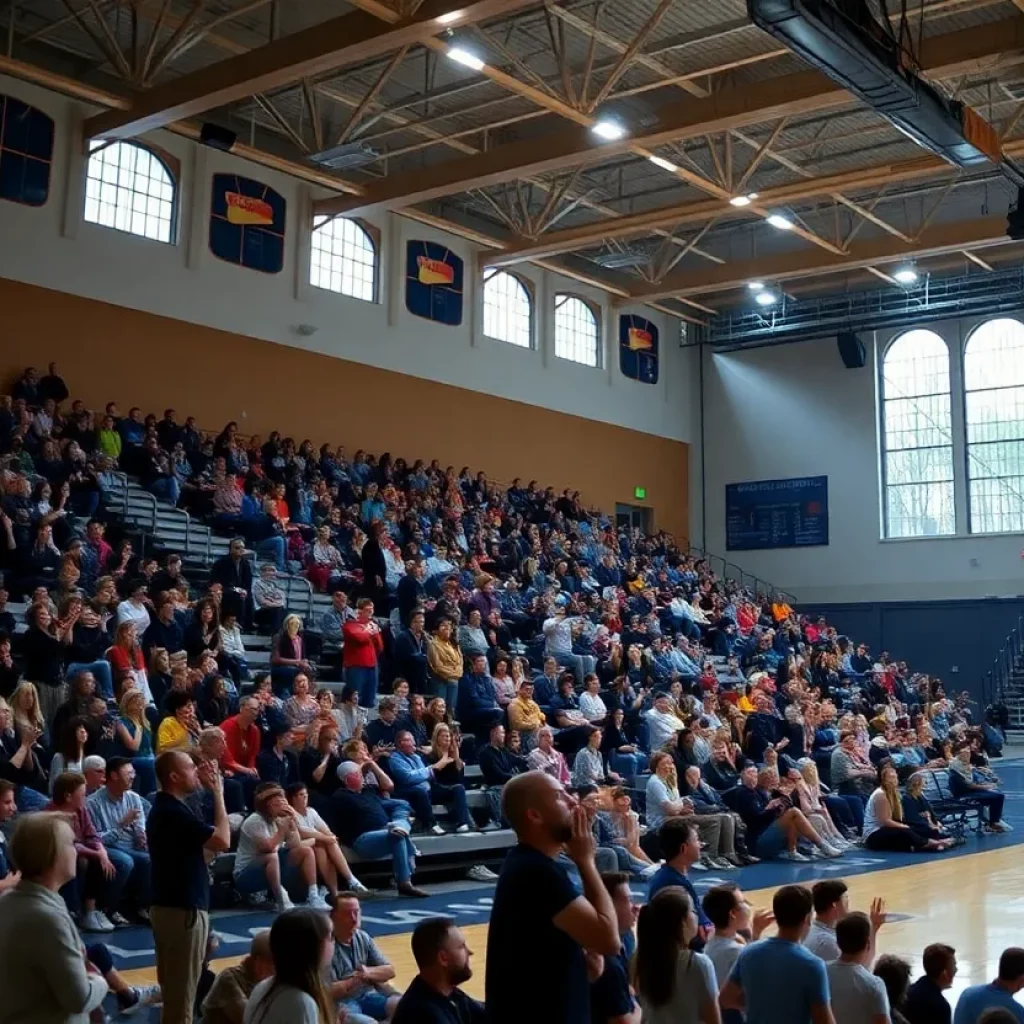 Basketball court at Reading High School during a game