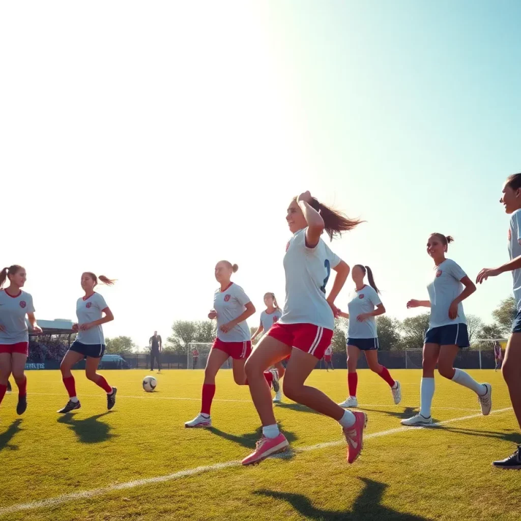 Young female athletes practicing soccer in honor of Kelly Pierce.