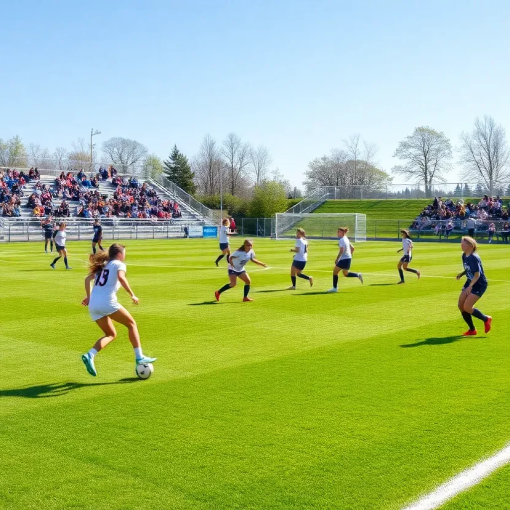 High school girls soccer teams competing on the field