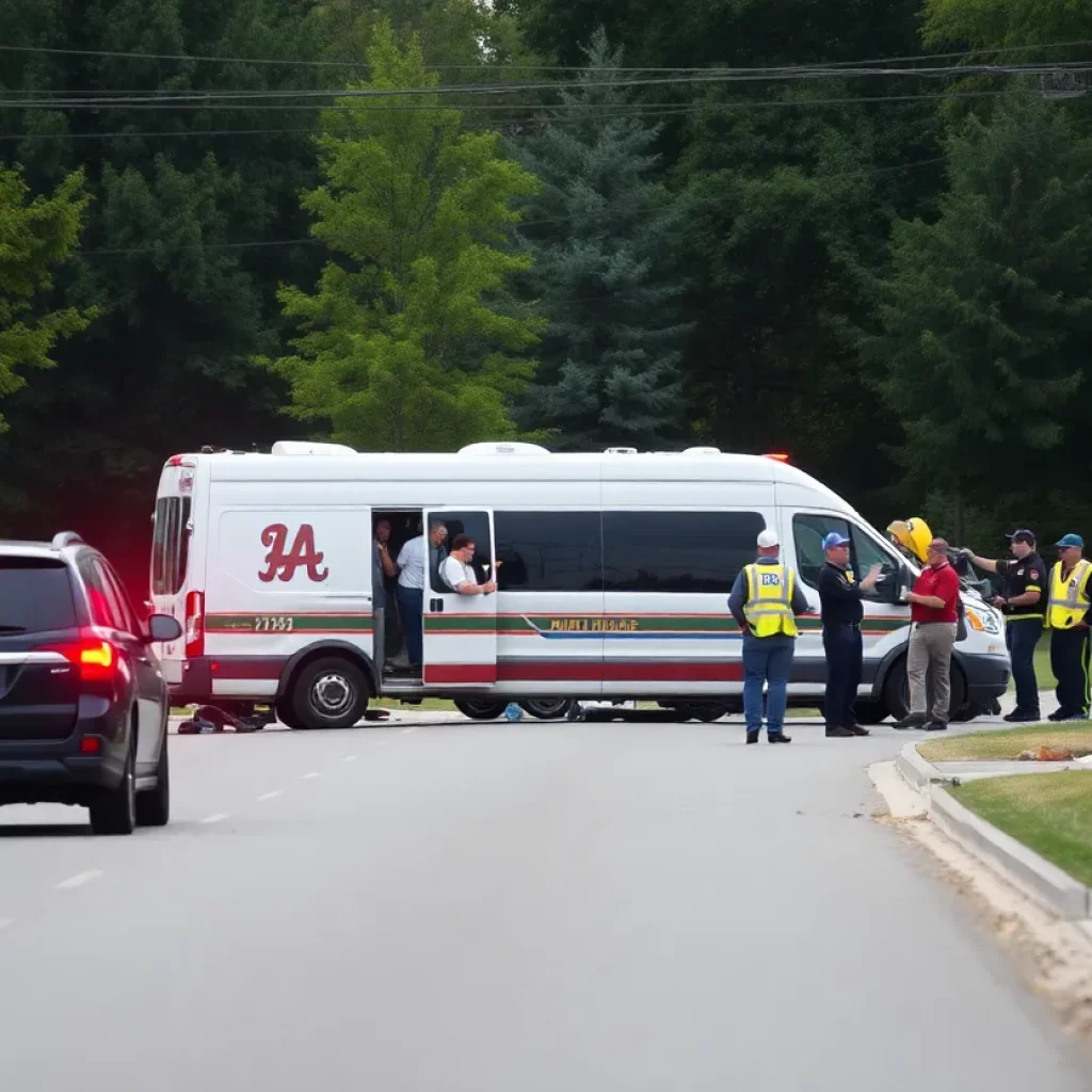 Emergency responders at the scene of a van crash in Richland Missouri