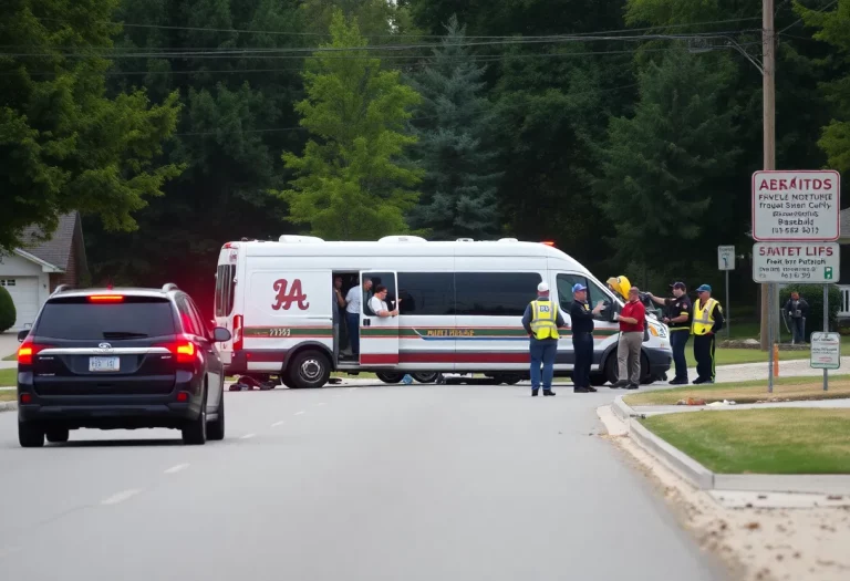 Emergency responders at the scene of a van crash in Richland Missouri