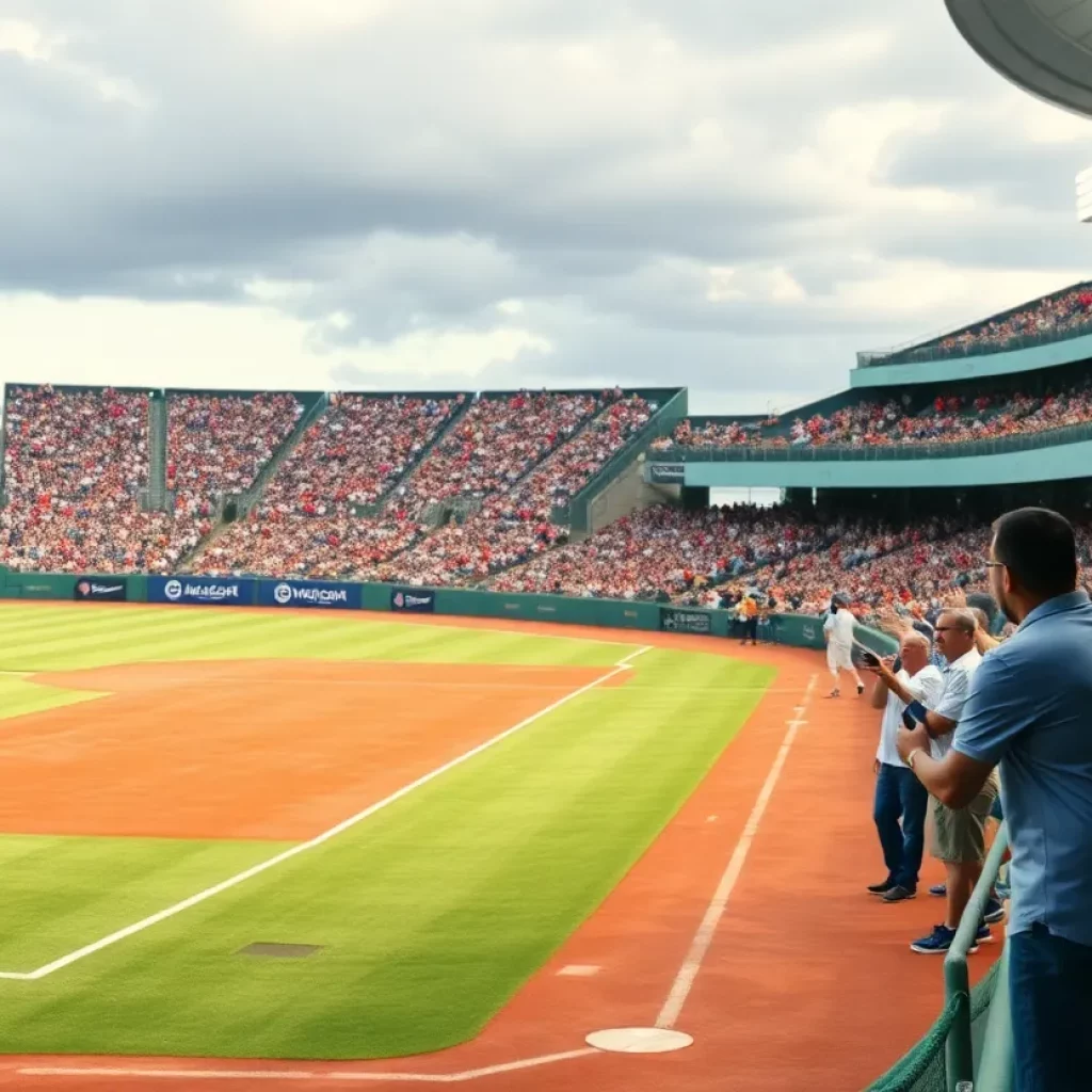 Fans celebrating on a baseball field as a local player makes it to the MLB.
