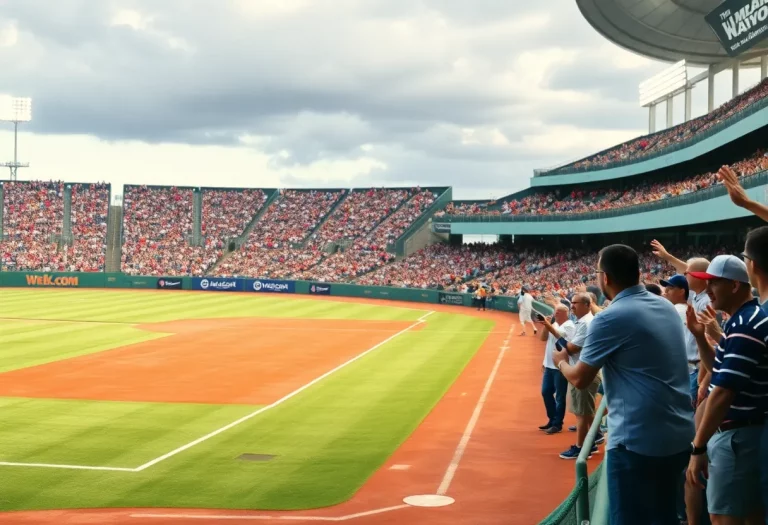 Fans celebrating on a baseball field as a local player makes it to the MLB.