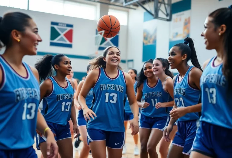 Saint Joseph's College women's basketball players on the court