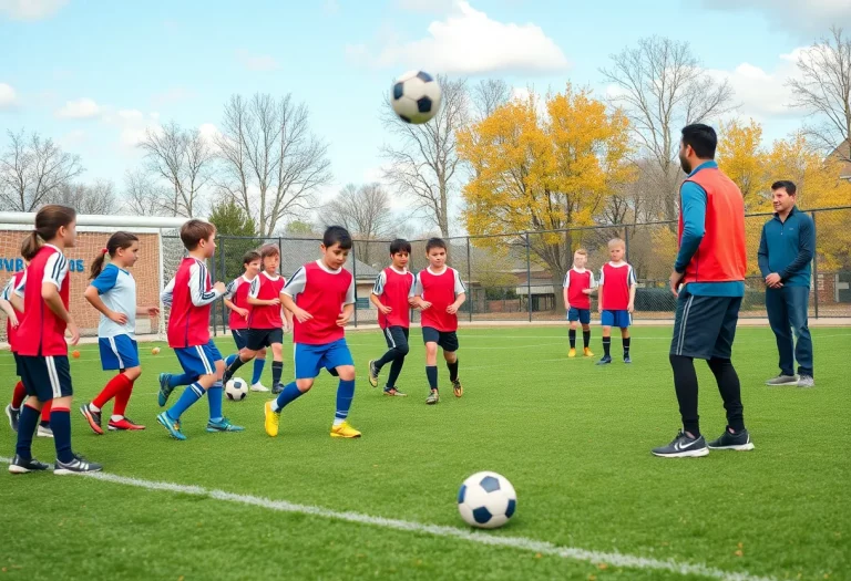 High school boys soccer players practicing on the field