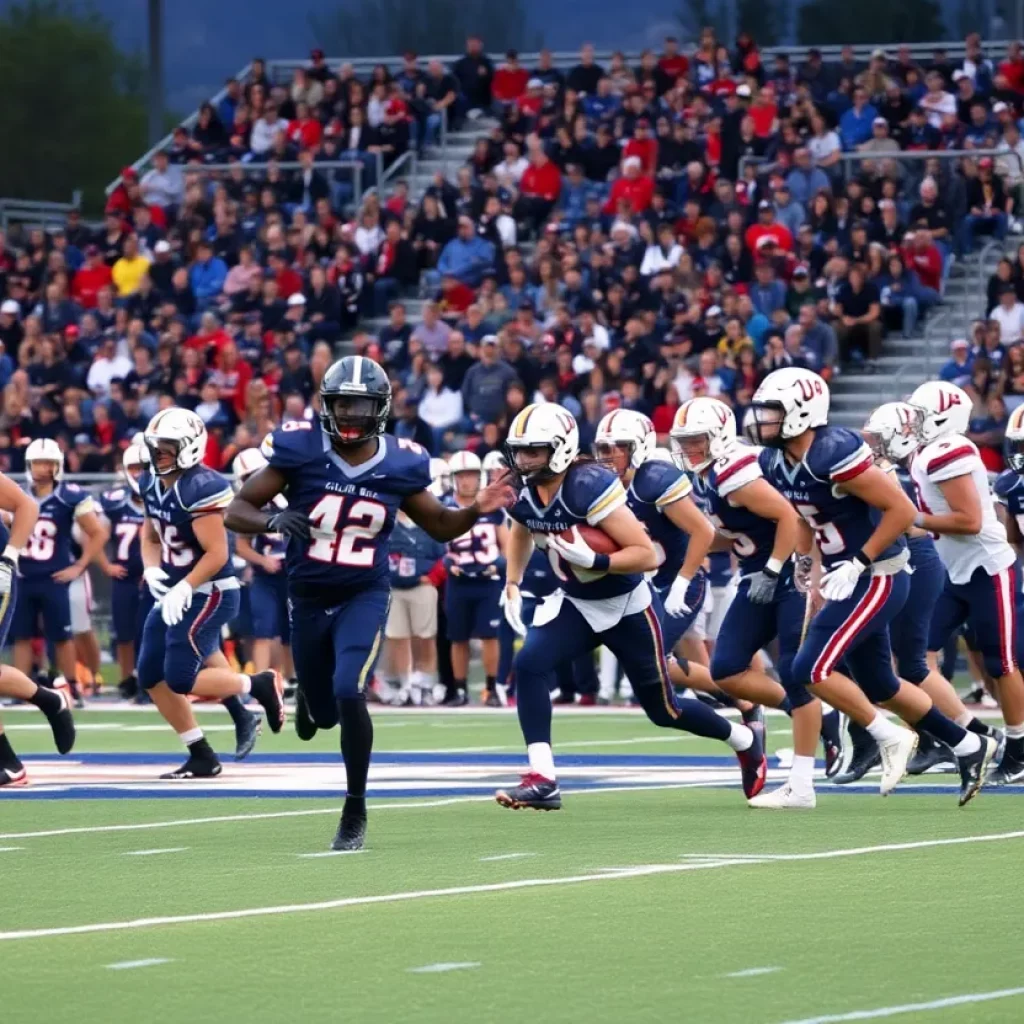 High school football players in action during a game in Salt Lake City.