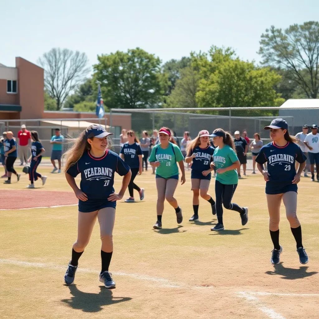 Softball players practicing at Science Hill High School