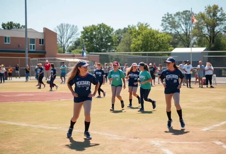 Softball players practicing at Science Hill High School