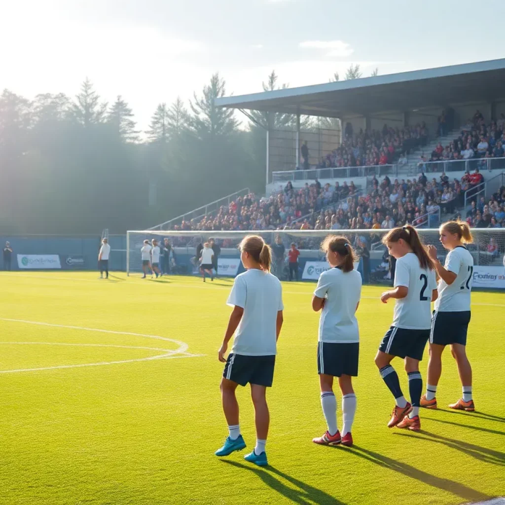 Students practicing soccer on the field
