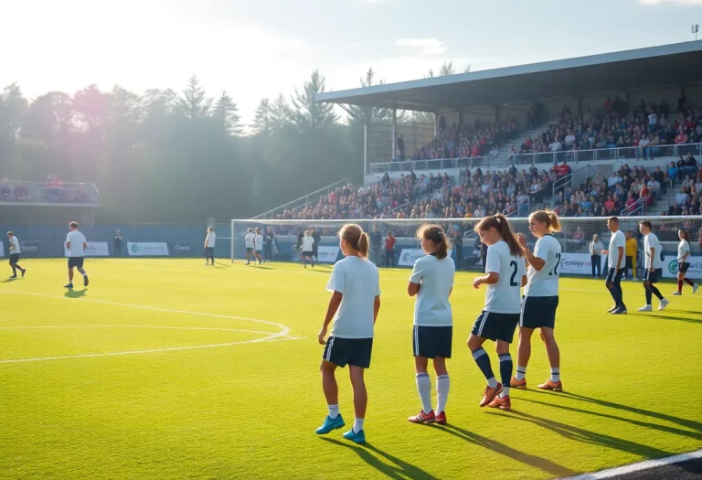 Students practicing soccer on the field
