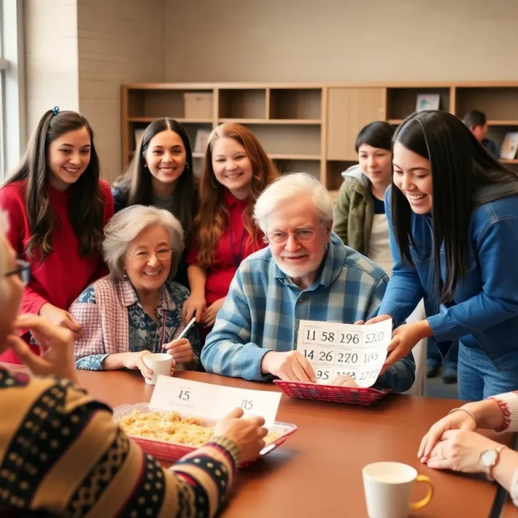 High school soccer players volunteering at a senior center