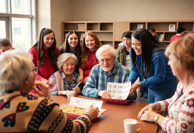 High school soccer players volunteering at a senior center