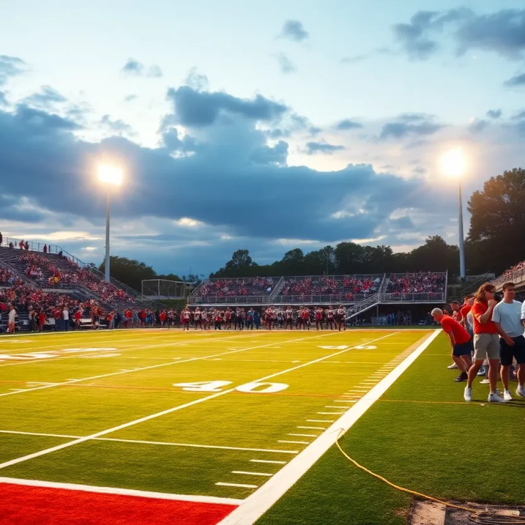 High school football game in South Carolina with fans cheering