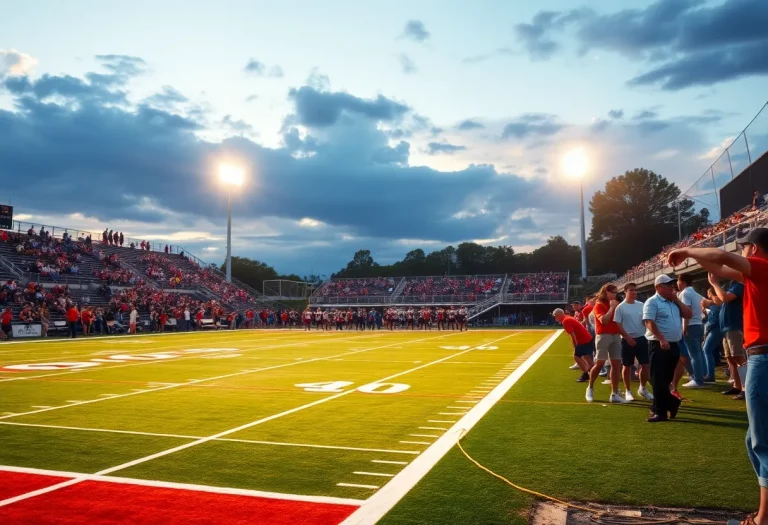 High school football game in South Carolina with fans cheering