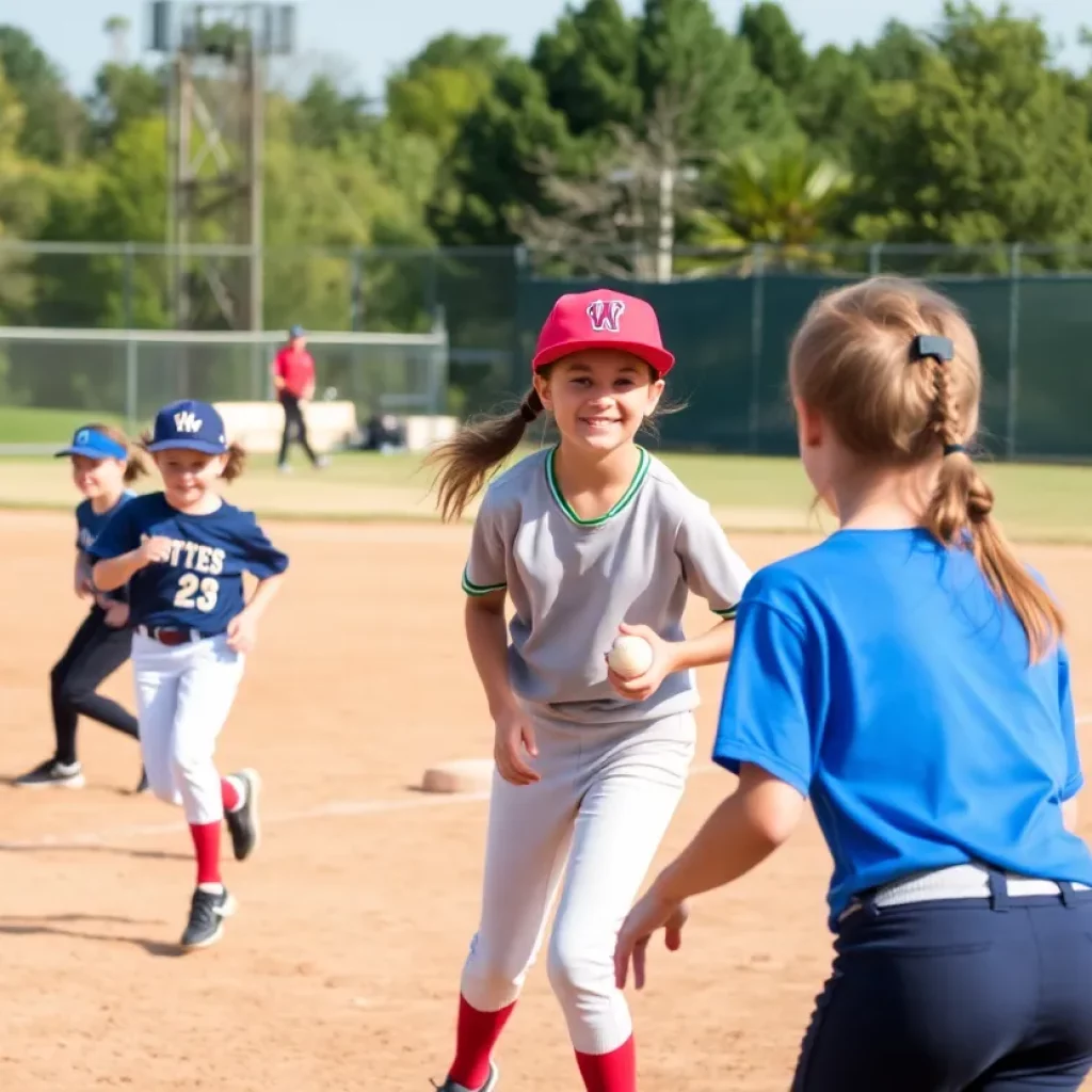 Softball field with players during a game