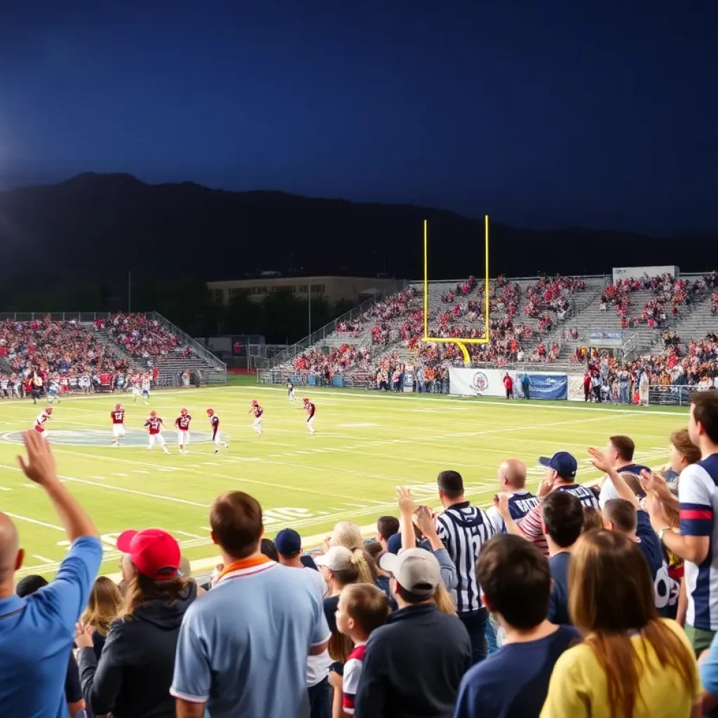 Action shot of high school football players during a game