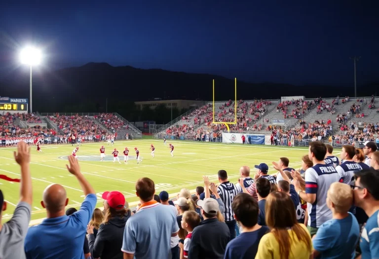 Action shot of high school football players during a game