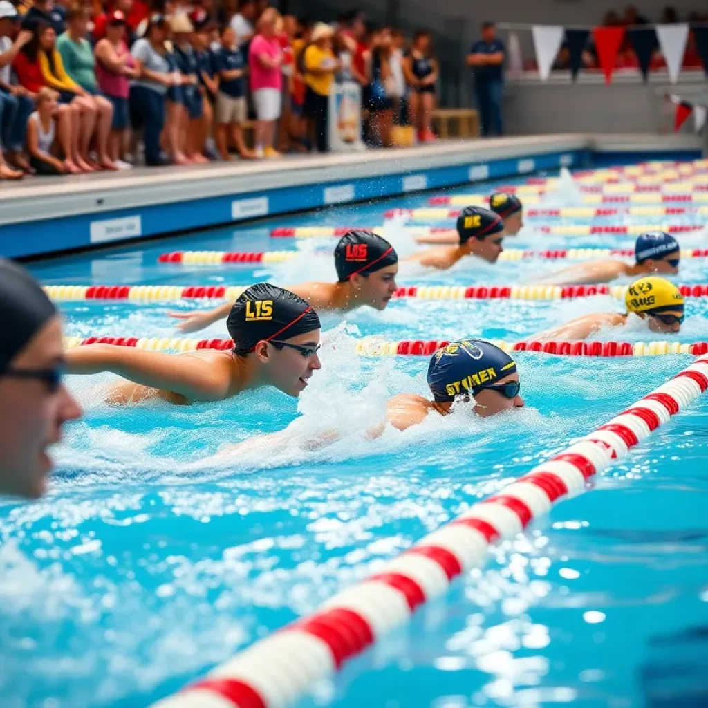 Swimmers competing at a championship meet