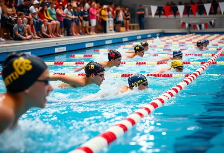 Swimmers competing at a championship meet
