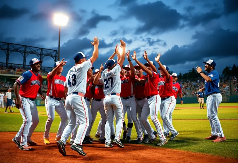 Team USA celebrating their championship win at the Latin America Baseball Classic.
