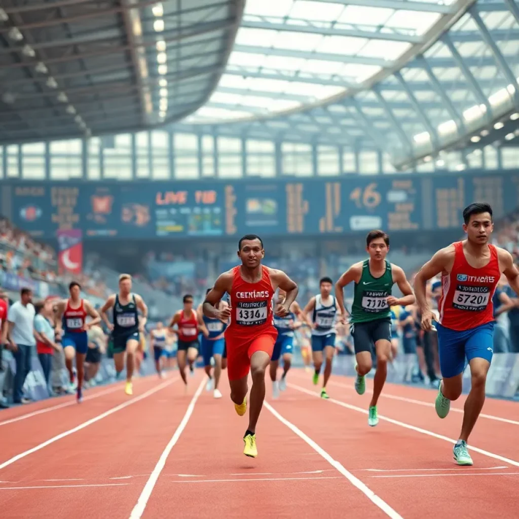 Teen athlete running on a track during a race.