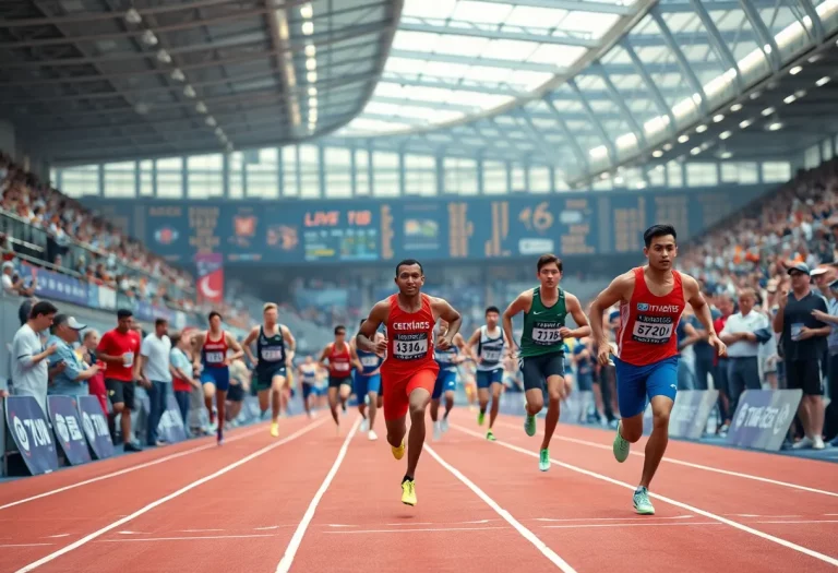 Teen athlete running on a track during a race.