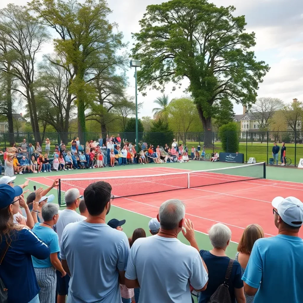 Tennis players celebrating a victory at a tournament.