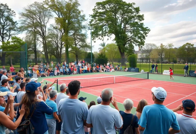 Tennis players celebrating a victory at a tournament.
