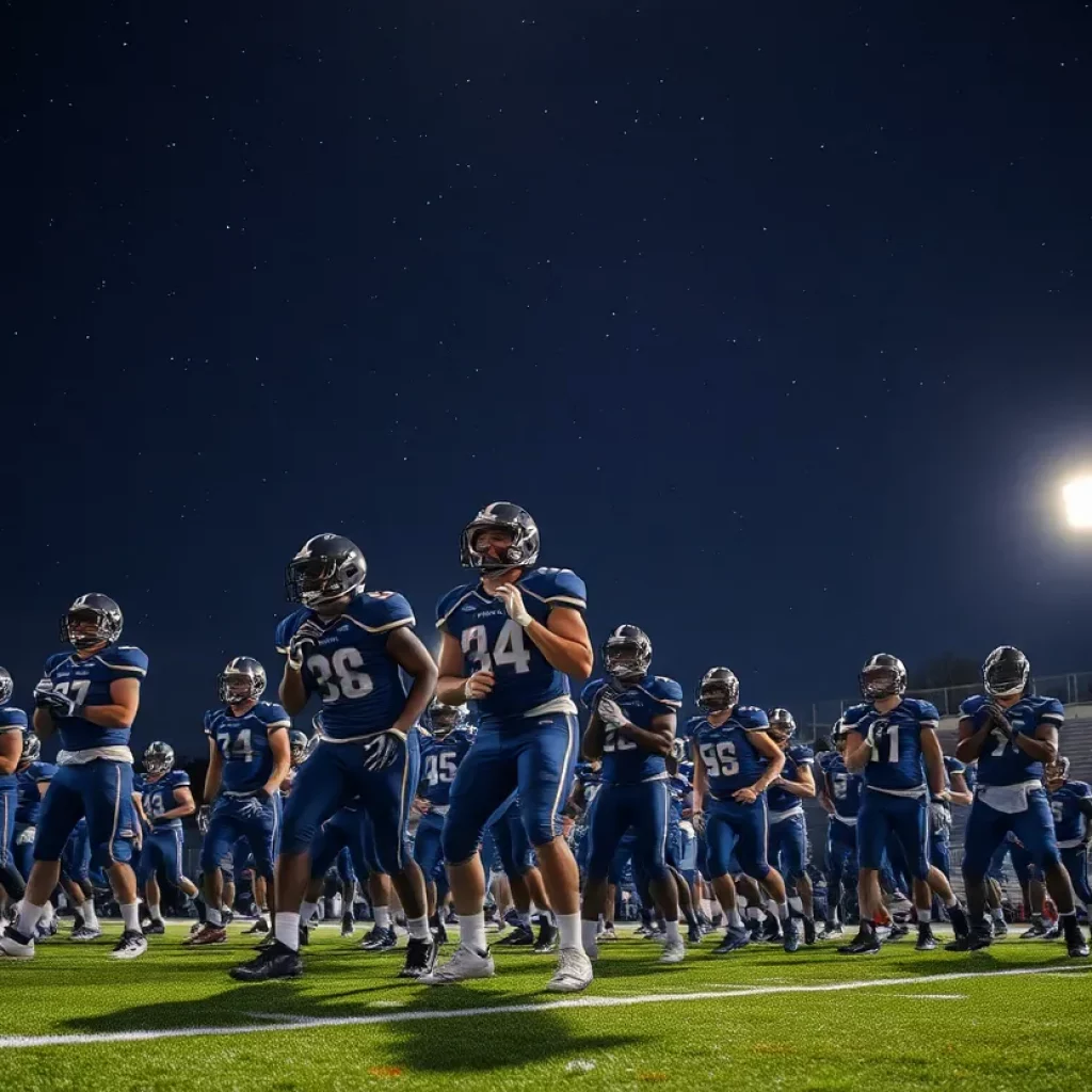 High school football players practicing at night in Texas