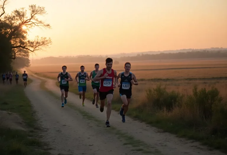 High school cross country runners training on a trail in Texas Panhandle
