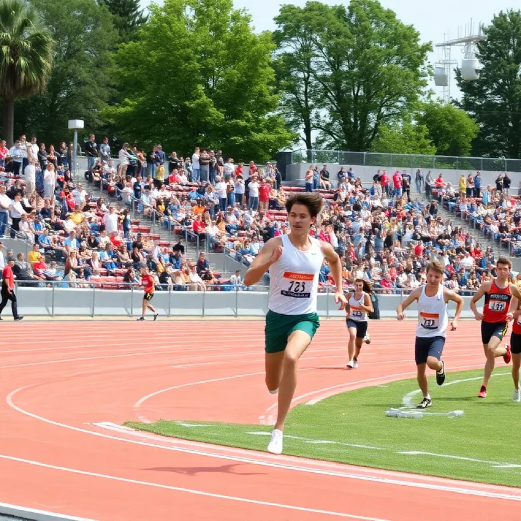 Athletes competing in a college track and field event at Texas Tech.