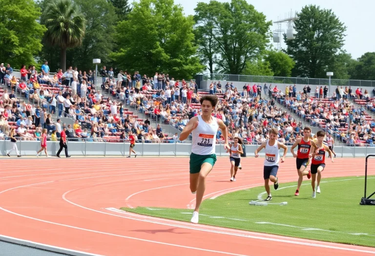 Athletes competing in a college track and field event at Texas Tech.