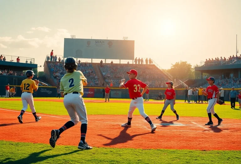 Young players participating in youth baseball games during the Torrance Friendship Games.