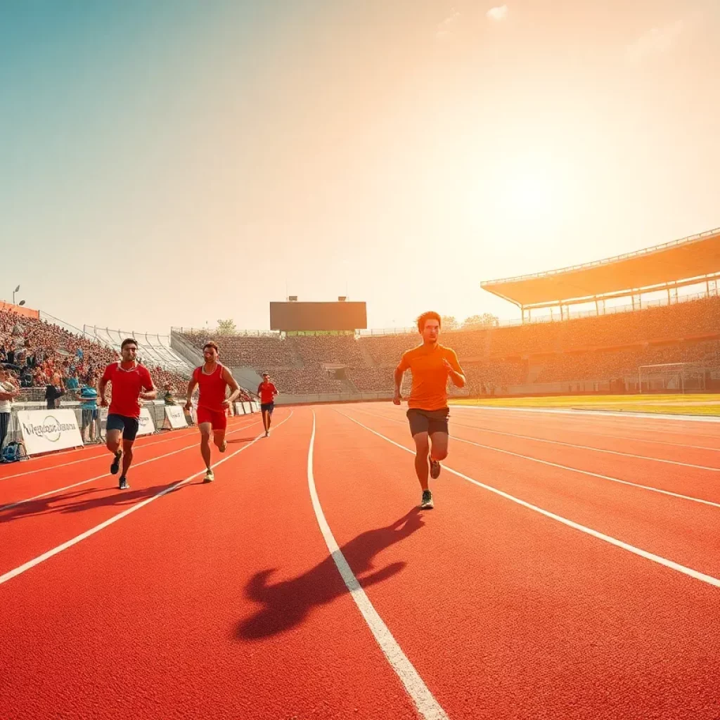 Athletes competing in a track and field event