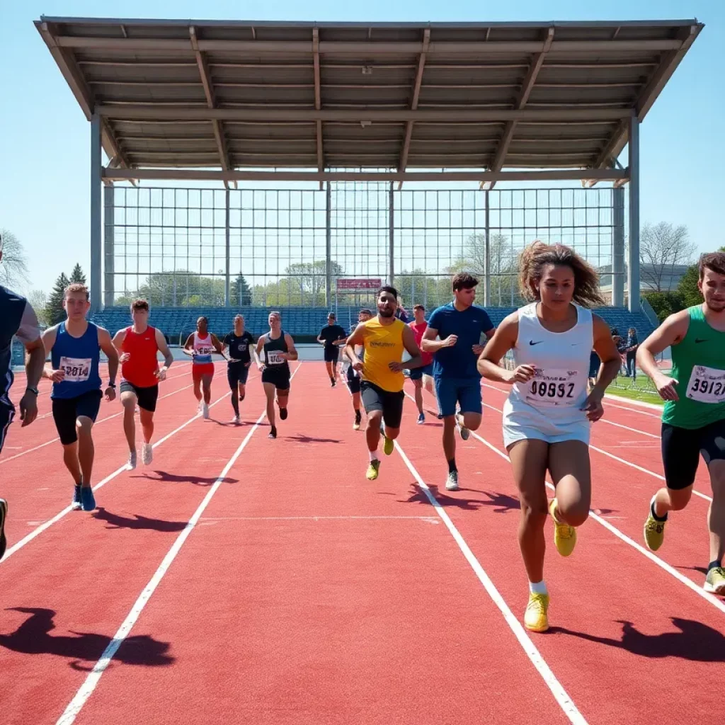 Collegiate athletes training on a track field at City College of New York