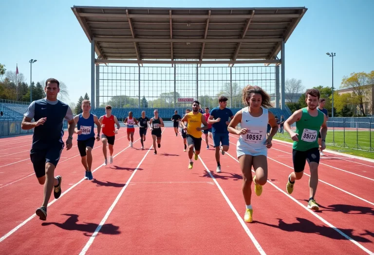 Collegiate athletes training on a track field at City College of New York