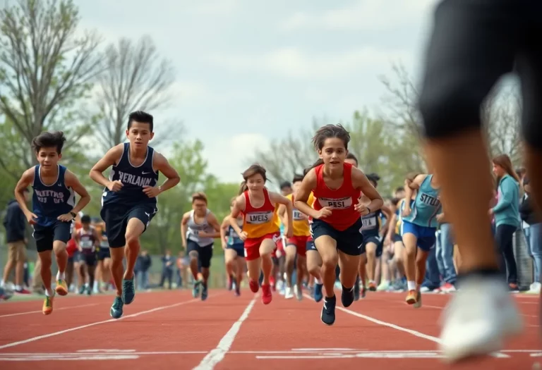 Track meet illustrating tension and concern over racism.