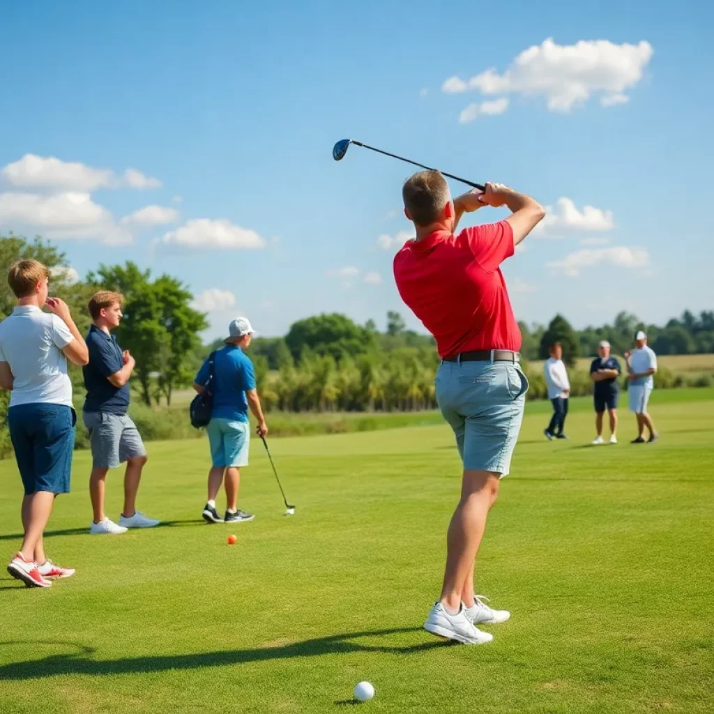 High school golfers practicing on the course