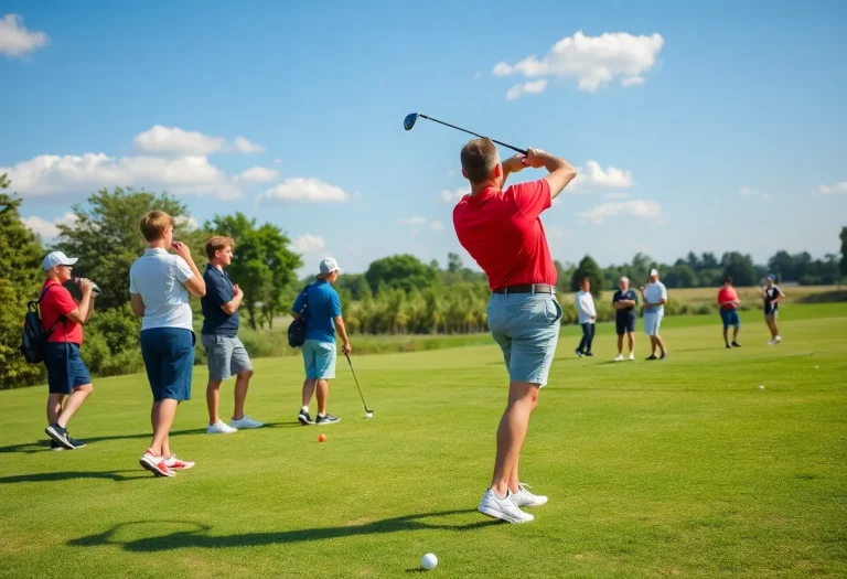 High school golfers practicing on the course