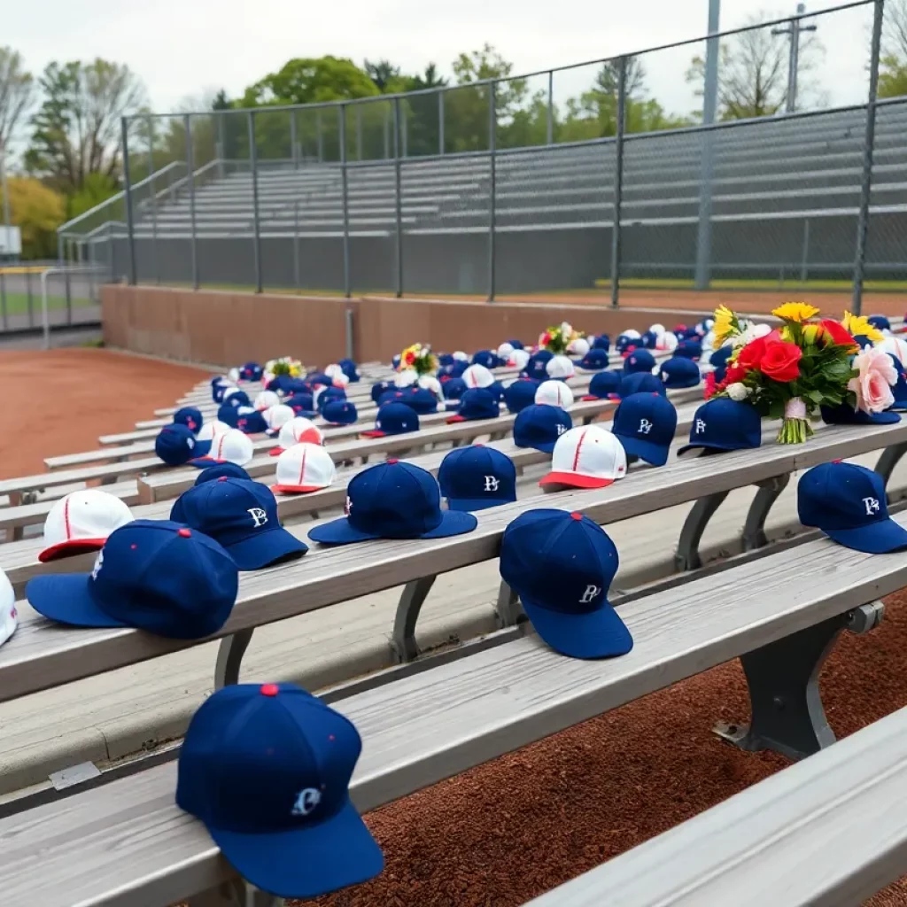 Community tribute scene at a baseball field for Barry Hightower