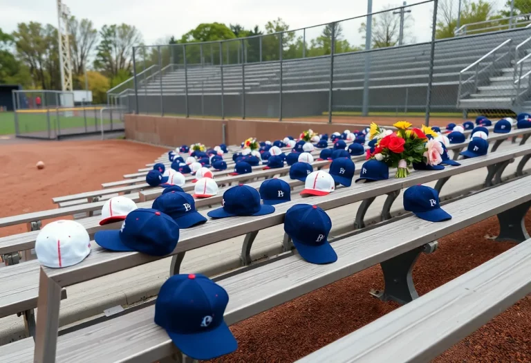 Community tribute scene at a baseball field for Barry Hightower