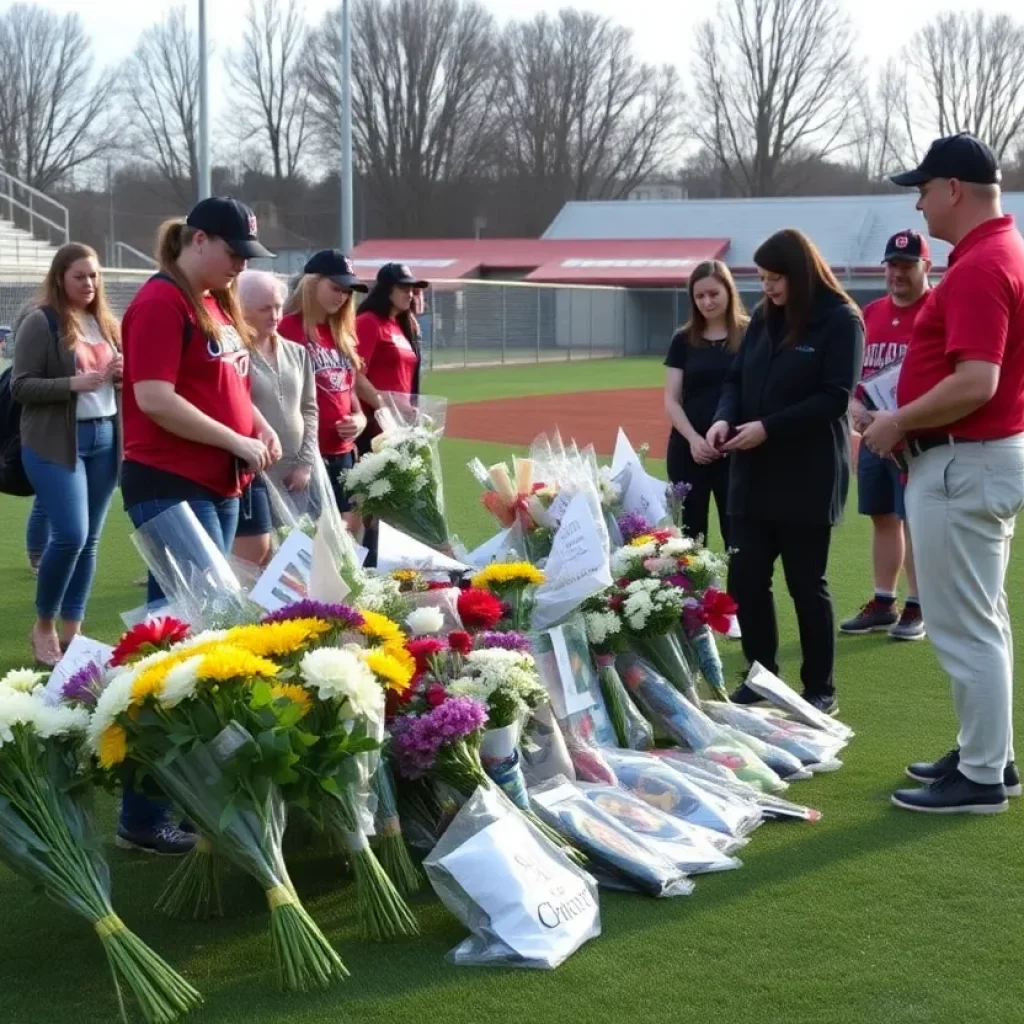 Memorial tribute for Barry Hightower at a baseball field